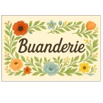 Plaque de Porte Florale en Mtal  Buanderie