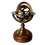 Sph�re armillaire en laiton et bois 14 cm