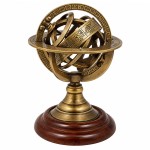 Sph�re armillaire en laiton et bois 14 cm