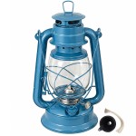 Lampe temp�te bleue en m�tal et verre 28 cm