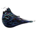Presse-papier oiseau en verre � Mod�le stri� bleu et vert