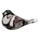 Presse-papier oiseau en verre marbr� blanc et aubergine