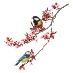 Sticker Mural dcoratif - msange bleues sur une branche