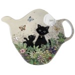 Soucoupe pour sachet de th  Chat et chaton dans le jardin