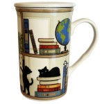 Tisanire en Porcelaine  Chaton dans la Bibliothque
