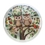 Plateau rond  Couple de Chouettes et vgtation