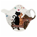 Repose-sachet de th� chats amoureux sur un banc en m�lamine