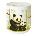Tirelire maman et b�b� Panda en c�ramique � 9,5 cm