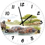 Horloge murale en verre hippopotames 29 cm