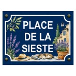 Plaque m�tal place de la sieste Provence � 20 x 15 cm