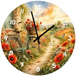 Horloge murale v�lo et coquelicots paysage champ�tre 29 cm