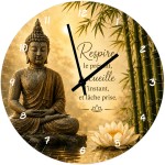 Horloge murale Bouddha zen bambou et lotus en verre � 29 cm