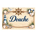 Plaque m�tal Douche � d�coration marine bord de mer 20 � 15 cm