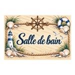 Plaque m�tal Salle de bain � d�coration marine 20 � 15 cm