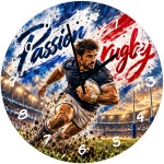 Horloge murale rugby bleu blanc rouge en verre 29 cm