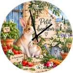 Horloge murale lapins au jardin en verre 29 cm