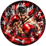 Horloge murale en verre boxe 29 cm � boxeur et gants rouges