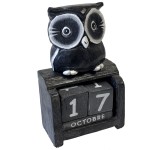 Calendrier Perptuel en Bois Hibou Gris