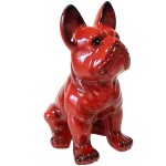 Statue en cramique Bouledogue Franais assis rouge