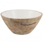 Grand Saladier Beige et Blanc en Bois de Manguier - 29.5 cm