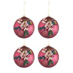 4 Boules de Nol - broderie fleur - 12 cm
