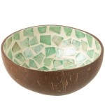 Bol dco en noix de coco avec mosaque en coquillage vert
