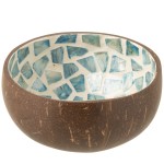 Bol dco en noix de coco avec mosaque en coquillage bleu