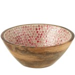Grand Saladier en Bois de Manguier avec Intrieur Curs Rose