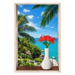 Cadre trompe-l'�il plage tropicale et jungle 60 x 40 cm
