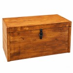 Grand coffre en bois de pin teint� teck fait main