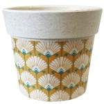 Mini cache pot en fibre de bambou - fleurs fond jaune