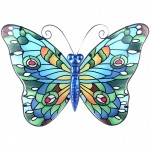 Dcoration murale Papillon en mtal et verre Bleu 38 x 28 cm