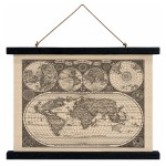 Carte du monde r�tro en toile � suspendre 60 x 43 cm