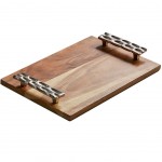 Plateau en bois avec poignes en aluminium argent 38 cm