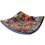 Petite coupelle carre vide-poche artisanale rouge, orange et bl