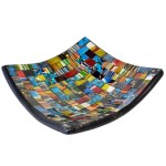 Coupelle vide-poche carre artisanale bleu, rouge et jaune