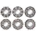 6 miroirs muraux rond en bois brun patin argent 30 cm