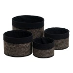 Set de 4 paniers ronds en bambou et tissu noir