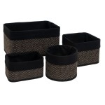 Set de 4 paniers de rangement bambou et tissu noir