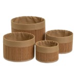 Set de 4 paniers ronds bambou et tissu marron