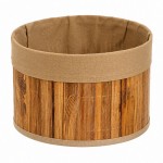 Panier de rangement rond bambou et tissu marron 24 cm