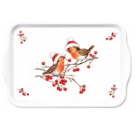 Mini plateau rouge-gorges de No�l 20.5 x 13.5 cm