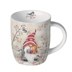 Petit mug en porcelaine fine  Lutin dhiver & baies rouges