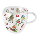 Tasse  th double paroi oiseaux de Nol