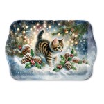 Plateau de No�l � Chaton dans la neige 20,5 x 13,5 cm