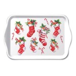 Plateau de No�l � Chaussettes rouges de f�te  20,5 x 13,5 cm