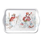 Plateau de No�l Bonhommes de neige � la montagne 20,5 x 13,5 cm