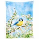 Torchon coton m�sange bleue et fleurs 70 x 50 cm