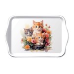 Mini plateau rectangulaire chatons dans un panier fleuri