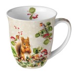 Mug en porcelaine fine �cureuil et rouge-gorge d'hiver